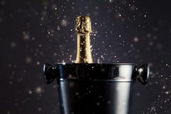 Unopened bottle of champagne in container royalty free stock photo Unopened bottle of champagne in container royalty free stock photo