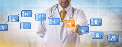 Clinician Accessing Block In Medical Blockchain stock photography Clinician Accessing Block In Medical Blockchain stock photography