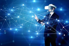 Uomo che tocca i segni di connettività 3D e della rete fotografia stock libera da diritti Uomo che tocca i segni di connettività 3D e della rete fotografia stock libera da diritti