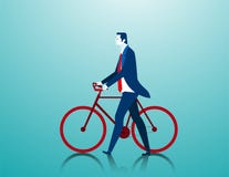 Uomo d'affari che spinge una bicicletta mentre andando lavorare illustrazione vettoriale Uomo d'affari che spinge una bicicletta mentre andando lavorare illustrazione vettoriale