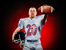 Uomo del giocatore di football americano isolato fotografia stock libera da diritti Uomo del giocatore di football americano isolato fotografia stock libera da diritti