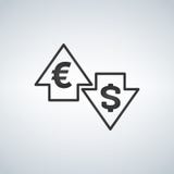 Up and Down arrows with dollar and euro sign in flat icon design on white background stock illustration Up and Down arrows with dollar and euro sign in flat icon design on white background stock illustration