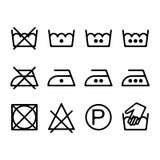 Uppsättning av anvisningstvätterisymboler, tvättande symboler stock illustrationer Uppsättning av anvisningstvätterisymboler, tvättande symboler stock illustrationer