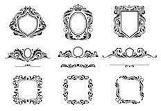 Uppsättning av beståndsdelar för tappninggarneringram Calligraphic prydnader, gränser och ramar för krusidullar Retro stilsamling royaltyfri illustrationer Uppsättning av beståndsdelar för tappninggarneringram Calligraphic prydnader, gränser och ramar för krusidullar Retro stilsamling royaltyfri illustrationer