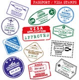 Uppsättning av grungevisumet och den rubber stämpeln för pass royaltyfri illustrationer Uppsättning av grungevisumet och den rubber stämpeln för pass royaltyfri illustrationer