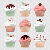 Uppsättning av olika julmuffin, muffin, vektor illustrationer Uppsättning av olika julmuffin, muffin, vektor illustrationer