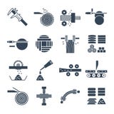 Uppsättning av svart symbolstillverkning av den wood produktionsprocessen stock illustrationer Uppsättning av svart symbolstillverkning av den wood produktionsprocessen stock illustrationer