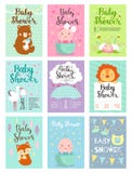 Uppsättning för baby showerinbjudanvektor vektor illustrationer Uppsättning för baby showerinbjudanvektor vektor illustrationer