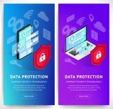 Uppsättning för baner för isometrisk internetsäkerhetssmartphone vertikal stock illustrationer Uppsättning för baner för isometrisk internetsäkerhetssmartphone vertikal stock illustrationer