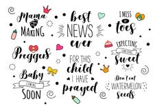 Uppsättning för bokstäver för citationstecken för havandeskapmammamoder gravid vektor illustrationer Uppsättning för bokstäver för citationstecken för havandeskapmammamoder gravid vektor illustrationer
