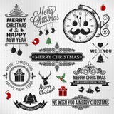 Uppsättning för etikett för orntae för tappning för lyckligt nytt år för jul stock illustrationer Uppsättning för etikett för orntae för tappning för lyckligt nytt år för jul stock illustrationer