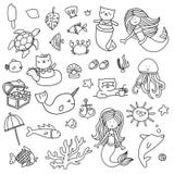 Uppsättning för illustrationer för sjöjungfrufärgläggningbok vektor illustrationer Uppsättning för illustrationer för sjöjungfrufärgläggningbok vektor illustrationer