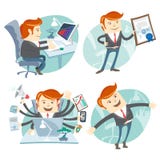 Uppsättning för kontorsmanhipster: uppvisning av ett diplom, lycklig arbetare, upptagen wh vektor illustrationer Uppsättning för kontorsmanhipster: uppvisning av ett diplom, lycklig arbetare, upptagen wh vektor illustrationer