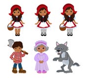 Uppsättning för tecknad filmvektorillustrationer av lilla röda rida Hood Fairy Tale Characters royaltyfri illustrationer Uppsättning för tecknad filmvektorillustrationer av lilla röda rida Hood Fairy Tale Characters royaltyfri illustrationer