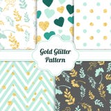 Uppsättningen av härligt guld- blänker sömlösa modeller för olika festliga designer också vektor för coreldrawillustration royaltyfri illustrationer Uppsättningen av härligt guld- blänker sömlösa modeller för olika festliga designer också vektor för coreldrawillustration royaltyfri illustrationer