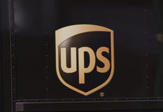 UPS sing on a truck in Amsterdam stock image UPS sing on a truck in Amsterdam stock image