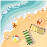 Urlopowa karta z plażą i deckchairs ilustracji Urlopowa karta z plażą i deckchairs ilustracji