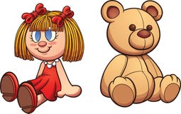  Urso e boneca de peluche ilustração stock