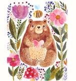  Urso e flor ilustração stock