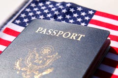 US passport over a red, white and blue flag Stock Photography US passport over a red, white and blue flag Stock Photography