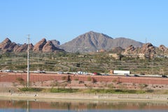 USA, Arizona/Tempe: View Across Papago Park to Camelback Mountain royalty free stock photography USA, Arizona/Tempe: View Across Papago Park to Camelback Mountain royalty free stock photography