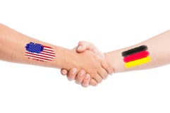 USA and Germany hands shaking with flags royalty free stock photo USA and Germany hands shaking with flags royalty free stock photo