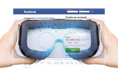 USA, Washington - August 24: 2016 Woman register with a social network Facebook. In virtual reality the assistance of stock illustration USA, Washington - August 24: 2016 Woman register with a social network Facebook. In virtual reality the assistance of stock illustration