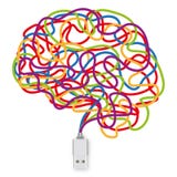USB socket with a multitude of colored wires forming a brain vector illustration USB socket with a multitude of colored wires forming a brain vector illustration