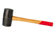 Used black Rubber Mallet with red wooden handle isolated on white background Royalty Free Stock Photography Used black Rubber Mallet with red wooden handle isolated on white background Royalty Free Stock Photography