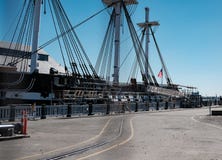 USS-Grondwet in droogdok in Boston, doctorandus in de letteren, de V.S. wordt gezien die stock afbeelding USS-Grondwet in droogdok in Boston, doctorandus in de letteren, de V.S. wordt gezien die stock afbeelding