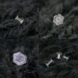 Ustawia z cztery fotografiami istni płatki śniegu na zmrok textured tle fotografia stock Ustawia z cztery fotografiami istni płatki śniegu na zmrok textured tle fotografia stock