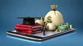 Utbildningskostnader lånar ut, skolar, collage, universitetsområdebyggnad på den smarta telefonen, det smarta blocket, mobil (ink Utbildningskostnader lånar ut, skolar, collage, universitetsområdebyggnad på den smarta telefonen, det smarta blocket, mobil (ink