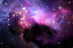 Utrymmebakgrund med den purpurfärgade nebulosan och stjärnor