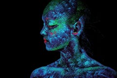 UV Body Art Painting Of Helloween Female African Warrior Royalty Free Stock Photo