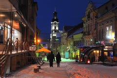 Uzhgorod Ukraine JANUARY 7, 2017 downtown Winter Snow night city Uzhgorod Ukraine stock photo Uzhgorod Ukraine JANUARY 7, 2017 downtown Winter Snow night city Uzhgorod Ukraine stock photo