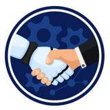 Uścisk dłoni robot i mężczyzna logo na białym tle ilustracja wektor Uścisk dłoni robot i mężczyzna logo na białym tle ilustracja wektor