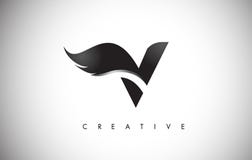 V Letter Wings Logo Design with Black Bird Fly Wing Icon. royalty free illustration V Letter Wings Logo Design with Black Bird Fly Wing Icon. royalty free illustration