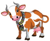 Vaca manchada marrom dos desenhos animados com sino ilustração stock Vaca manchada marrom dos desenhos animados com sino ilustração stock