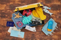 Vacation Suitcase From Above Stock Image Vacation Suitcase From Above Stock Image