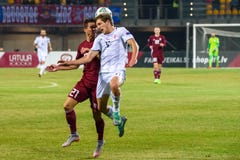 Vadims Zulevs L和Giorgi在UEFA国家同盟比赛期间的Chakvetadze R,在国家橄榄球队拉脱维亚和全国f之间 库存照片 Vadims Zulevs L和Giorgi在UEFA国家同盟比赛期间的Chakvetadze R,在国家橄榄球队拉脱维亚和全国f之间 库存照片