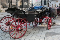Vagn med hästar i Wien väntande på kunder royaltyfri fotografi Vagn med hästar i Wien väntande på kunder royaltyfri fotografi