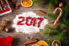 Vakantiekaart voor Kerstmis of Nieuwjaar 2017 Stock Afbeeldingen Vakantiekaart voor Kerstmis of Nieuwjaar 2017 Stock Afbeeldingen