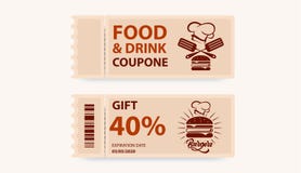 Vale no alimento e nas bebidas Cartão do bilhete com presente Vetor ilustração do vetor Vale no alimento e nas bebidas Cartão do bilhete com presente Vetor ilustração do vetor