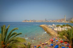 Valencia’s mest berömd strand Palmträdsommarpromenad Spanien Valencia royaltyfri foto Valencia’s mest berömd strand Palmträdsommarpromenad Spanien Valencia royaltyfri foto