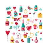 Valentijnskaartendag met liefdeelementen voor groetkaarten voor Valentijnskaartendag die wordt geplaatst vector illustratie Valentijnskaartendag met liefdeelementen voor groetkaarten voor Valentijnskaartendag die wordt geplaatst vector illustratie