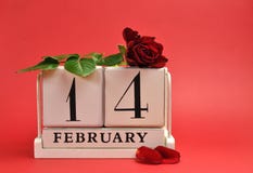 Valentine Day. Save The Date Calendar With Red Rose Against A Red Background. Royalty Free Stock Photo
