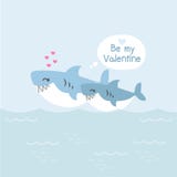 Valentine Greeting-Karte Nette Haifische mit Herzen lizenzfreie abbildung Valentine Greeting-Karte Nette Haifische mit Herzen lizenzfreie abbildung