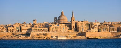 Valletta, Malta, Skyline In The Afternoon With The Dome Of The Carmelite Church And The Tower Of St Paul`s Royalty Free Stock Photo