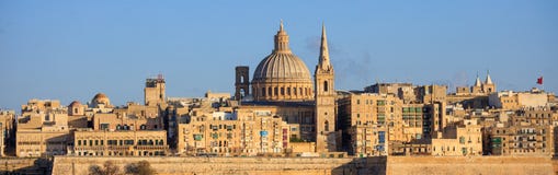 Valletta, Malta, Skyline In The Afternoon With The Dome Of The Carmelite Church And The Tower Of St Paul`s Stock Image