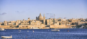 Valletta, Malta, Skyline With The Dome Of The Carmelite Church And The Tower Of St Paul`s Stock Photo
